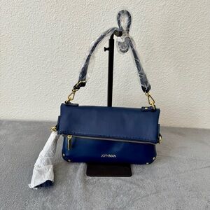 Joy & Iman Convertible Shoulder Bag Crossbody Clutch Blue Leather Gold Hardware
